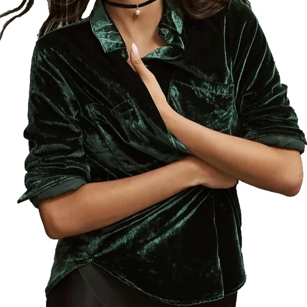 Pilcro Anthropologie Hadley Relaxed Velvet Button Down Top